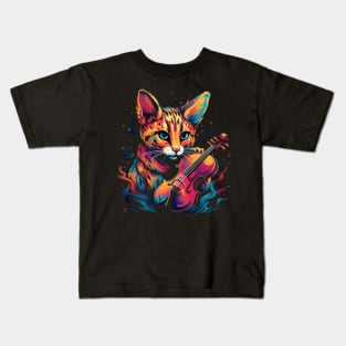 Serval Playing Violin Kids T-Shirt